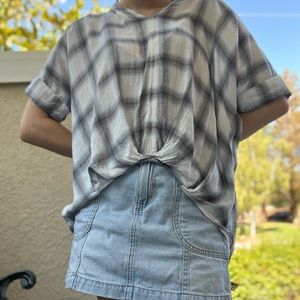 Plaid faux tie shirt